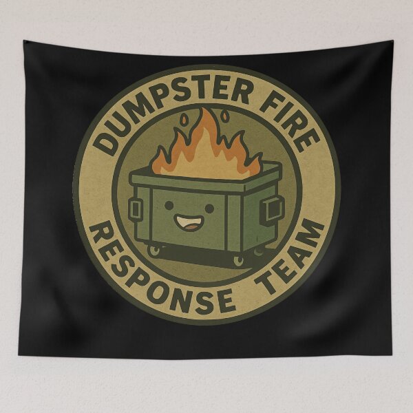 Item preview, Vintage distressed dumpster fire response team Cute smiley garbage bin designed and sold by SkeletonsDanger.