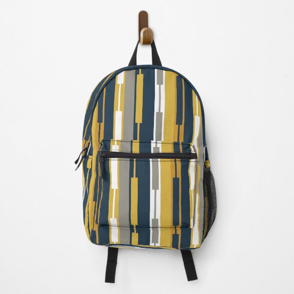 Item preview, Vertical Striped Geo Chain Geometric Pattern Navy Blue Mustard Yellow Gray White designed and sold by kierkegaard.