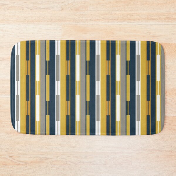 Item preview, Vertical Striped Geo Chain Geometric Pattern Navy Blue Mustard Yellow Gray White designed and sold by kierkegaard.