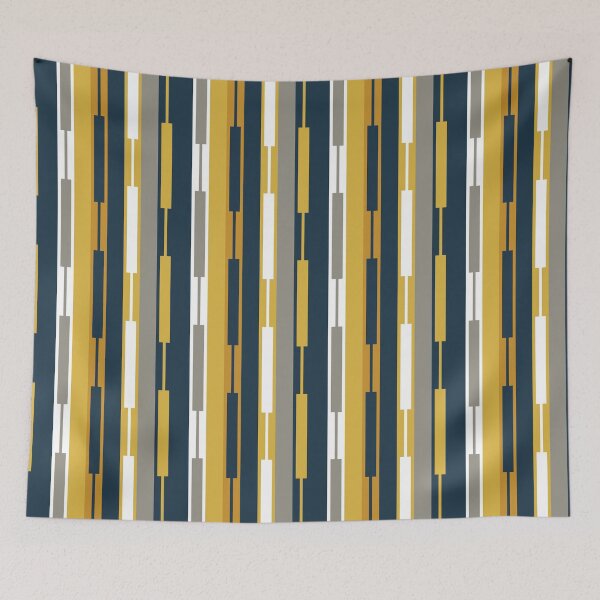 Item preview, Vertical Striped Geo Chain Geometric Pattern Navy Blue Mustard Yellow Gray White designed and sold by kierkegaard.