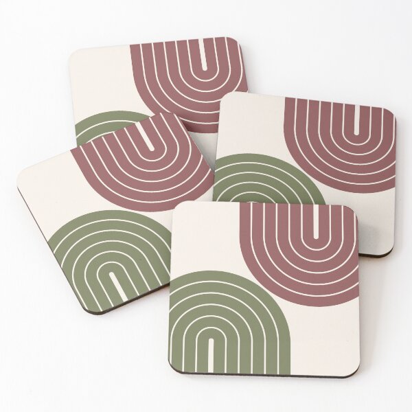 Artikelvorschau, Midcentury Modern Geometric Rainbow D1 in gedämpftem Salbeigrün, Cognac, Taupe entworfen und verkauft von nineFlorals.