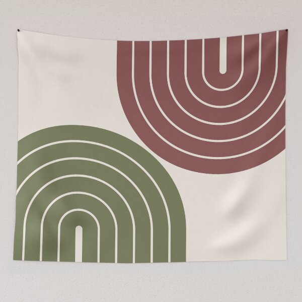 Item preview, Midcentury Modern Geometric Rainbow D1 in Muted Sage Green Cognac Taupe designed and sold by nineFlorals.