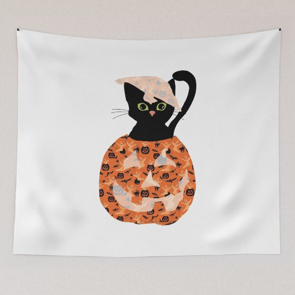 Item preview, Miss Kitty's Pumpkin - Black Kitten and Jack O' Lantern designed and sold by creativebeeshop.