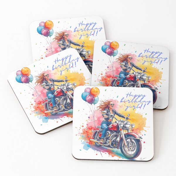 Item preview, Happy birthday motorcycle girl designed and sold by Dorisartist.
