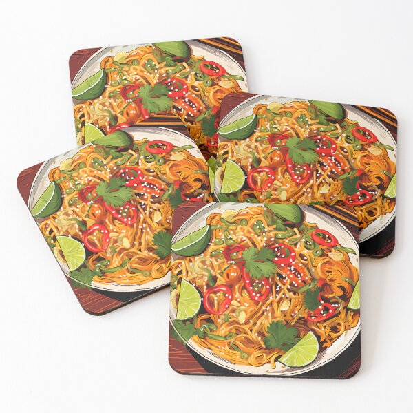 Item preview, Thai Pasta Plate Illustration – Spicy Noodles with Lime and Herbs designed and sold by EmeraldeaArt.