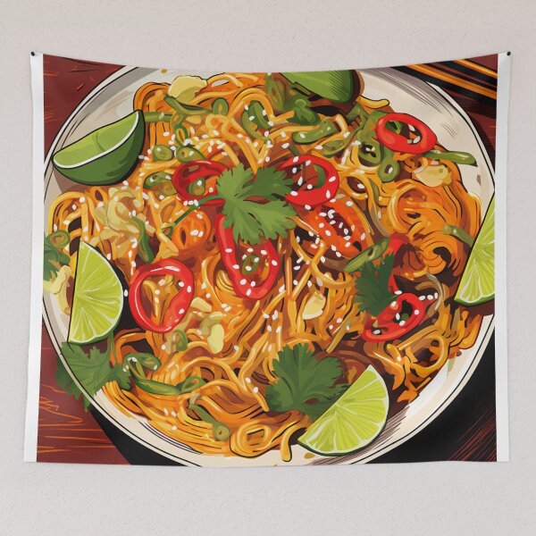 Item preview, Thai Pasta Plate Illustration – Spicy Noodles with Lime and Herbs designed and sold by EmeraldeaArt.