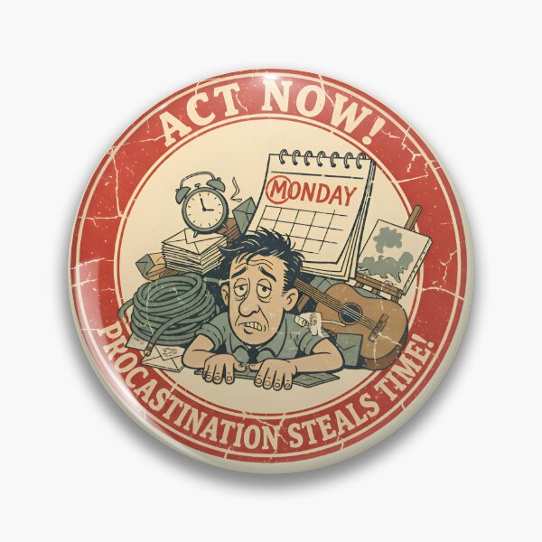 Item preview, Act Now – Procrastination Steals Time Funny Retro designed and sold by Imaginationbeyond.