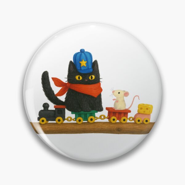 Item preview, Black Cat On Toy Train With Mouse Friend designed and sold by TheWishingShed.
