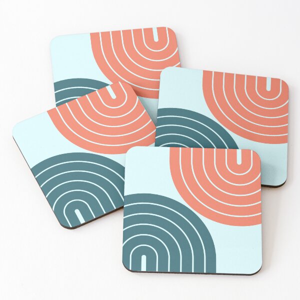 Item preview, Midcentury Modern Geometric Rainbow D5 in Salmon Teal designed and sold by nineFlorals.