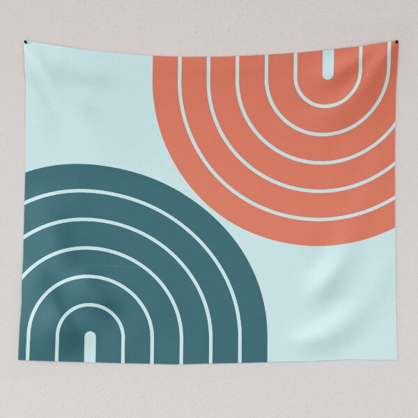 Item preview, Midcentury Modern Geometric Rainbow D5 in Salmon Teal designed and sold by nineFlorals.