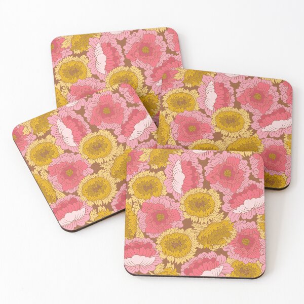 Item preview, Vintage Chrysanthemum Overlapping Flowers in Pink and Yellow Pattern designed and sold by Farissa Designs.