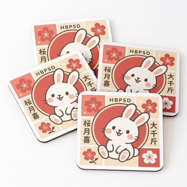 Item preview, Kawaii Japanese Bunny Stamp V2 – Vintage Minimalist Floral Usagi Art designed and sold by PrintsGate.