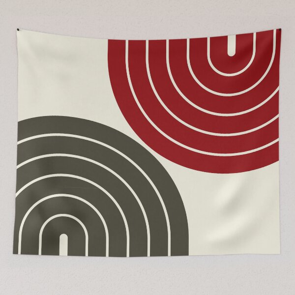 Item preview, Midcentury Modern Geometric Rainbow D8 in Bohemian Ebony Red designed and sold by nineFlorals.
