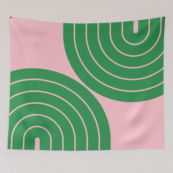 Item preview, Midcentury Modern Geometric Rainbow D9 in Pink Green designed and sold by nineFlorals.