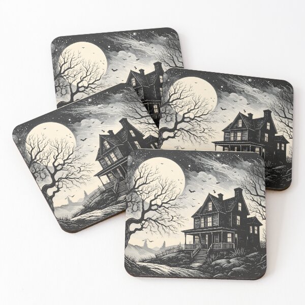 Item preview, Haunted House Linocut – Spooky Halloween Night Scene designed and sold by Shafiq Khan.