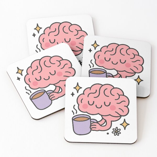 Item preview, Cute Brain Drinking Coffee Kawaii Mental Health Art designed and sold by wikawiki.