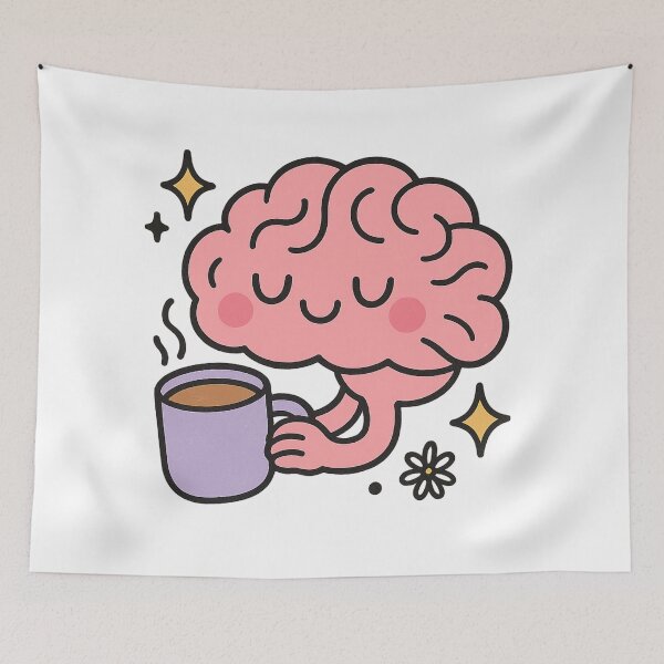 Item preview, Cute Brain Drinking Coffee Kawaii Mental Health Art designed and sold by wikawiki.