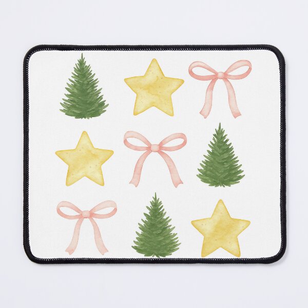 Item preview, Watercolor Christmas Trees, Stars, and Bows Pattern designed and sold by ArtfulWeave.