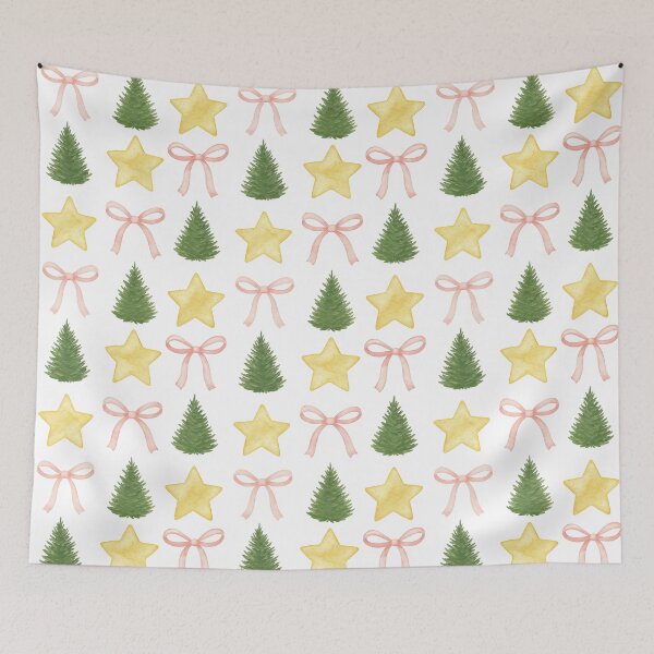 Item preview, Watercolor Christmas Trees, Stars, and Bows Pattern designed and sold by ArtfulWeave.
