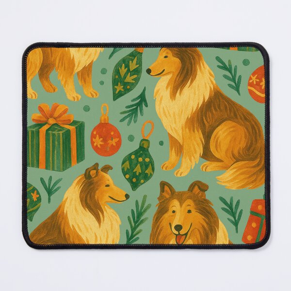 Item preview, Beautiful Rough Collies Surrounded by Festive Winter Christmas Cheer designed and sold by FrictionMaxxing.
