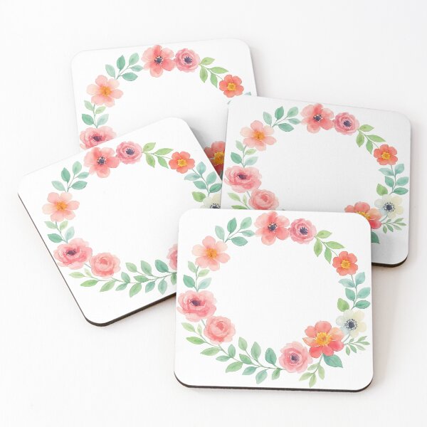 Item preview, Watercolor Floral Wreath with Pink and White Flowers designed and sold by ArtfulWeave.