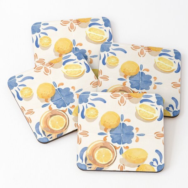 Item preview, Mediterranean Lemons and Tiles – Watercolor Kitchen Art designed and sold by lemooon juice.