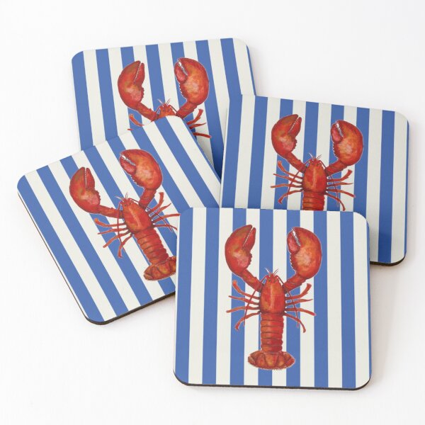 Item preview, Red Lobster on Blue Stripes – Nautical Coastal Design designed and sold by lemooon juice.