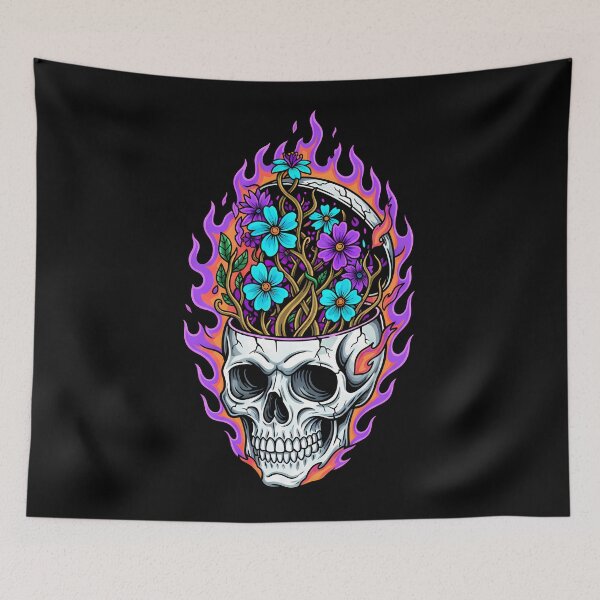 Item preview, Astral Skull Bloom – Neon Skull with Flowers designed and sold by Vrixat.