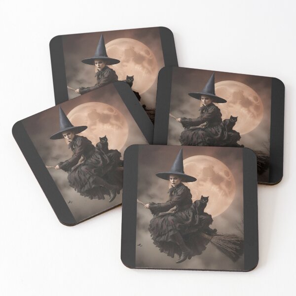 Item preview, Halloween Ride: Witch, Cat, Full Moon, Broomstick designed and sold by ACuriousshoppe.