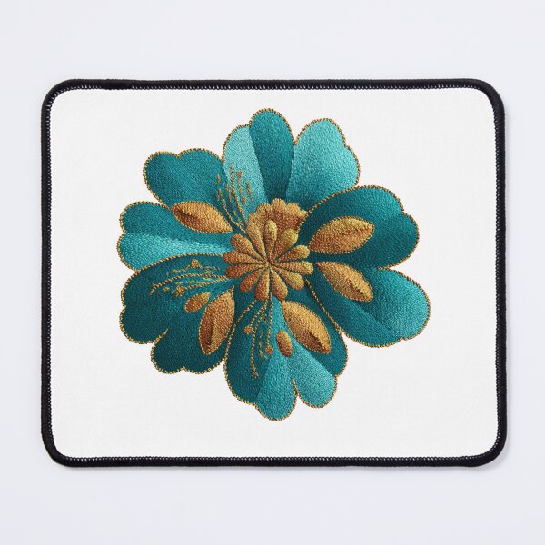 Item preview, Folk Art Flower Embroidery – Teal and Gold Stitch Botanical Boho Floral Art designed and sold by StickerHavenn.
