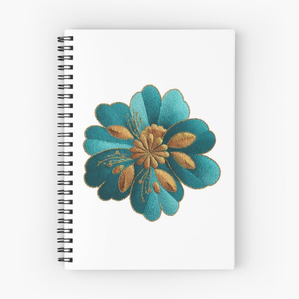 Item preview, Folk Art Flower Embroidery – Teal and Gold Stitch Botanical Boho Floral Art designed and sold by StickerHavenn.