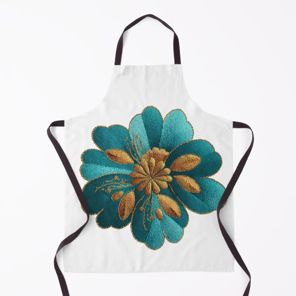 Item preview, Folk Art Flower Embroidery – Teal and Gold Stitch Botanical Boho Floral Art designed and sold by StickerHavenn.