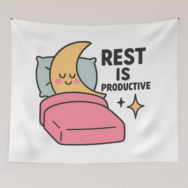 Item preview, Cute Moon Sleeping Rest is Productive Positive Mental Health Art designed and sold by wikawiki.