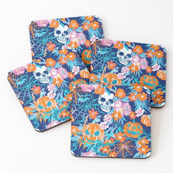 Item preview, Halloween Skull and Pumpkin Floral Pattern designed and sold by NamisNook.
