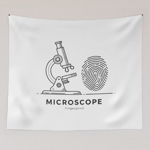 Item preview, Minimalist Forensic Design – Microscope and Fingerprint Line Art in Black & White designed and sold by VividOrganica.