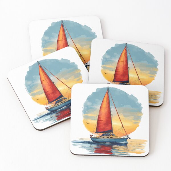 Item preview, Sailboat at Sunset Illustration | Nautical Ocean Art for T-Shirts, Posters & Stickers designed and sold by DesignArtist.ia.