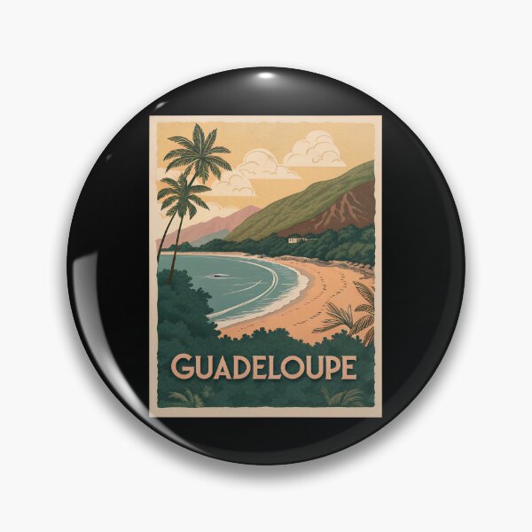 Item preview, Guadeloupe Vintage Travel Poster – Tropical Beach Sunset with Palm Trees and Ocean designed and sold by VividOrganica.