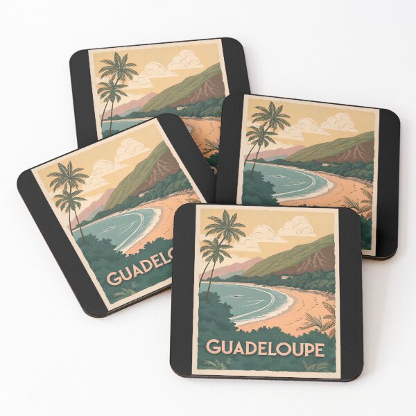 Item preview, Guadeloupe Vintage Travel Poster – Tropical Beach Sunset with Palm Trees and Ocean designed and sold by VividOrganica.