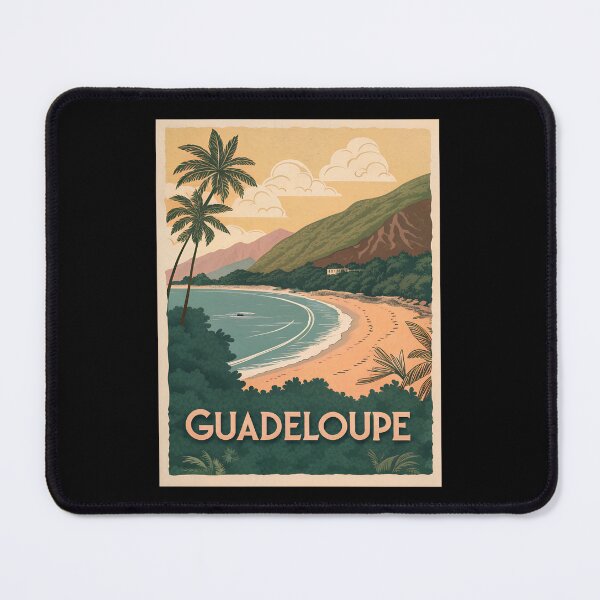 Item preview, Guadeloupe Vintage Travel Poster – Tropical Beach Sunset with Palm Trees and Ocean designed and sold by VividOrganica.