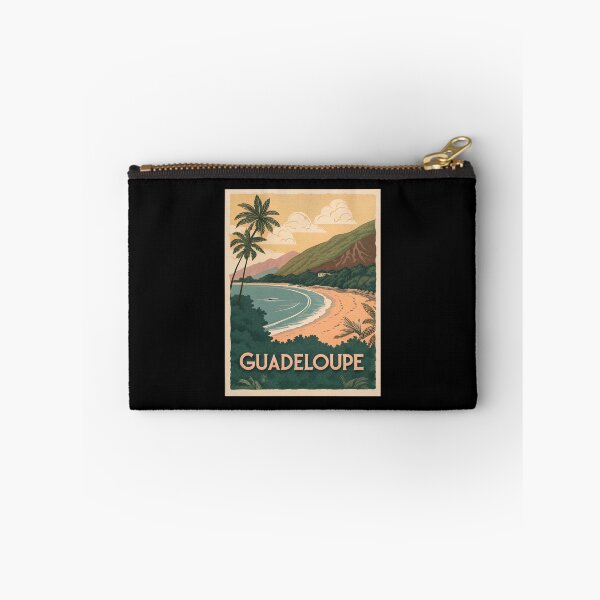 Item preview, Guadeloupe Vintage Travel Poster – Tropical Beach Sunset with Palm Trees and Ocean designed and sold by VividOrganica.