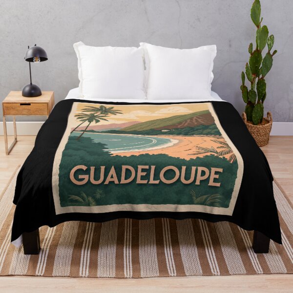 Item preview, Guadeloupe Vintage Travel Poster – Tropical Beach Sunset with Palm Trees and Ocean designed and sold by VividOrganica.