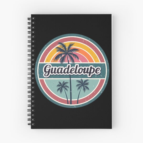 Item preview, Guadeloupe Vintage Sticker – Retro Palm Trees & Rainbow Pastel Script Design designed and sold by VividOrganica.