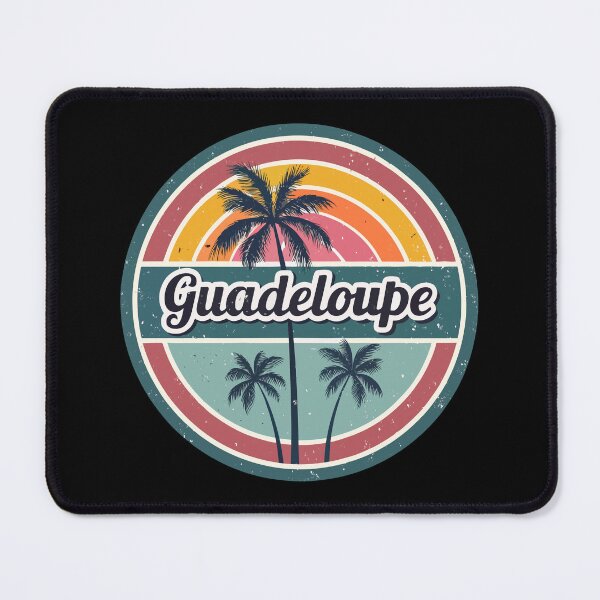 Item preview, Guadeloupe Vintage Sticker – Retro Palm Trees & Rainbow Pastel Script Design designed and sold by VividOrganica.
