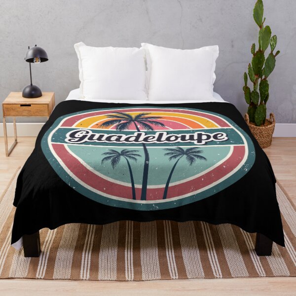 Item preview, Guadeloupe Vintage Sticker – Retro Palm Trees & Rainbow Pastel Script Design designed and sold by VividOrganica.