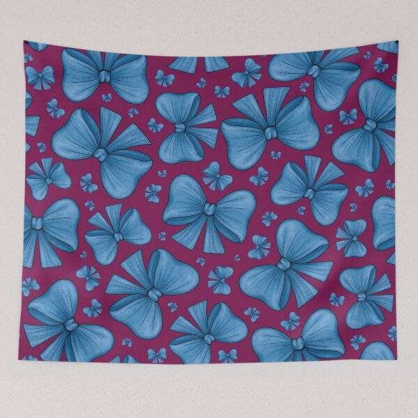 Item preview, Pattern of blue bows on a burgundy background designed and sold by Cherevan.