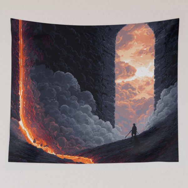 Item preview, Warrior Before the Volcanic Gate Pixel Art designed and sold by Rtymer.