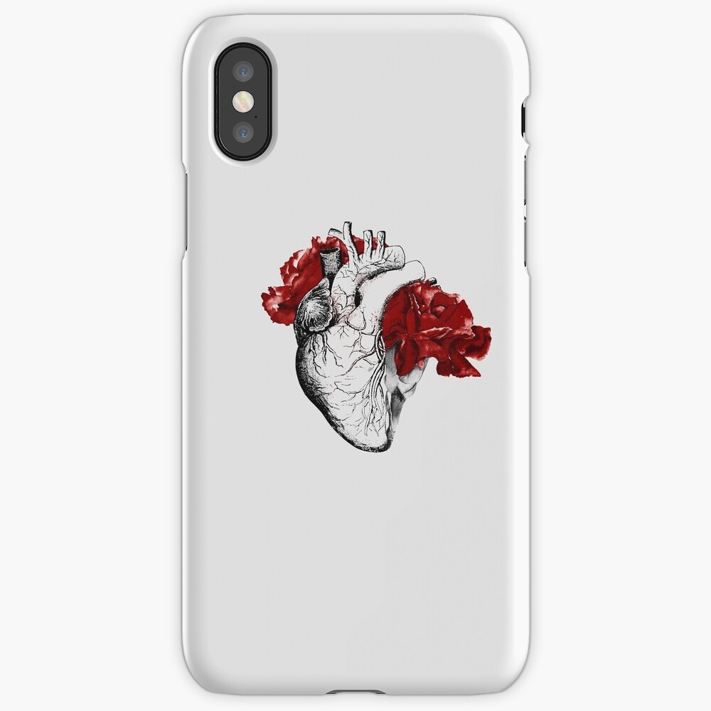Anatomical Heart With Red Flowers iPhone Case & Cover