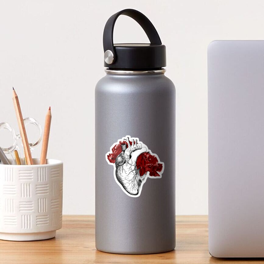 Anatomical Heart With Red Flowers Sticker