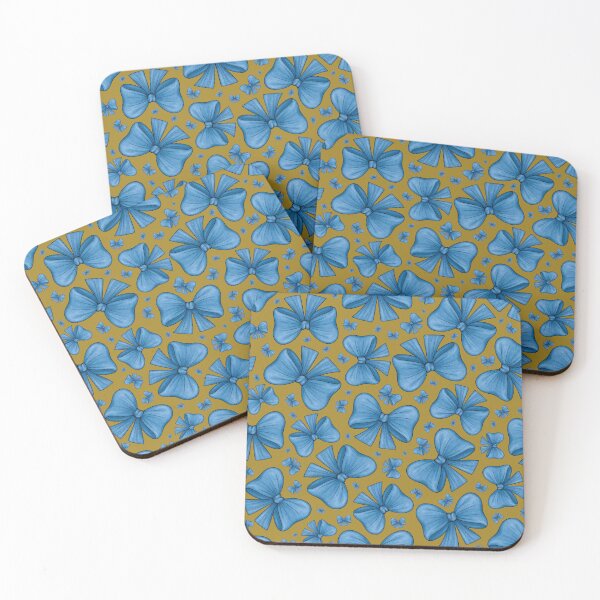 Item preview, Pattern of blue bows on a mustard background designed and sold by Cherevan.