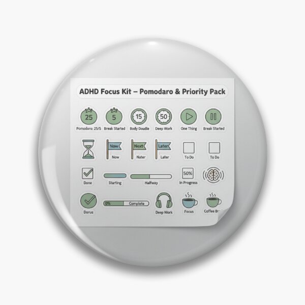 Item preview, ADHD Focus Kit Sticker Sheet – Pomodoro, Priority Labels, Planner Icons (Calm Palette) designed and sold by Tia-Ako.